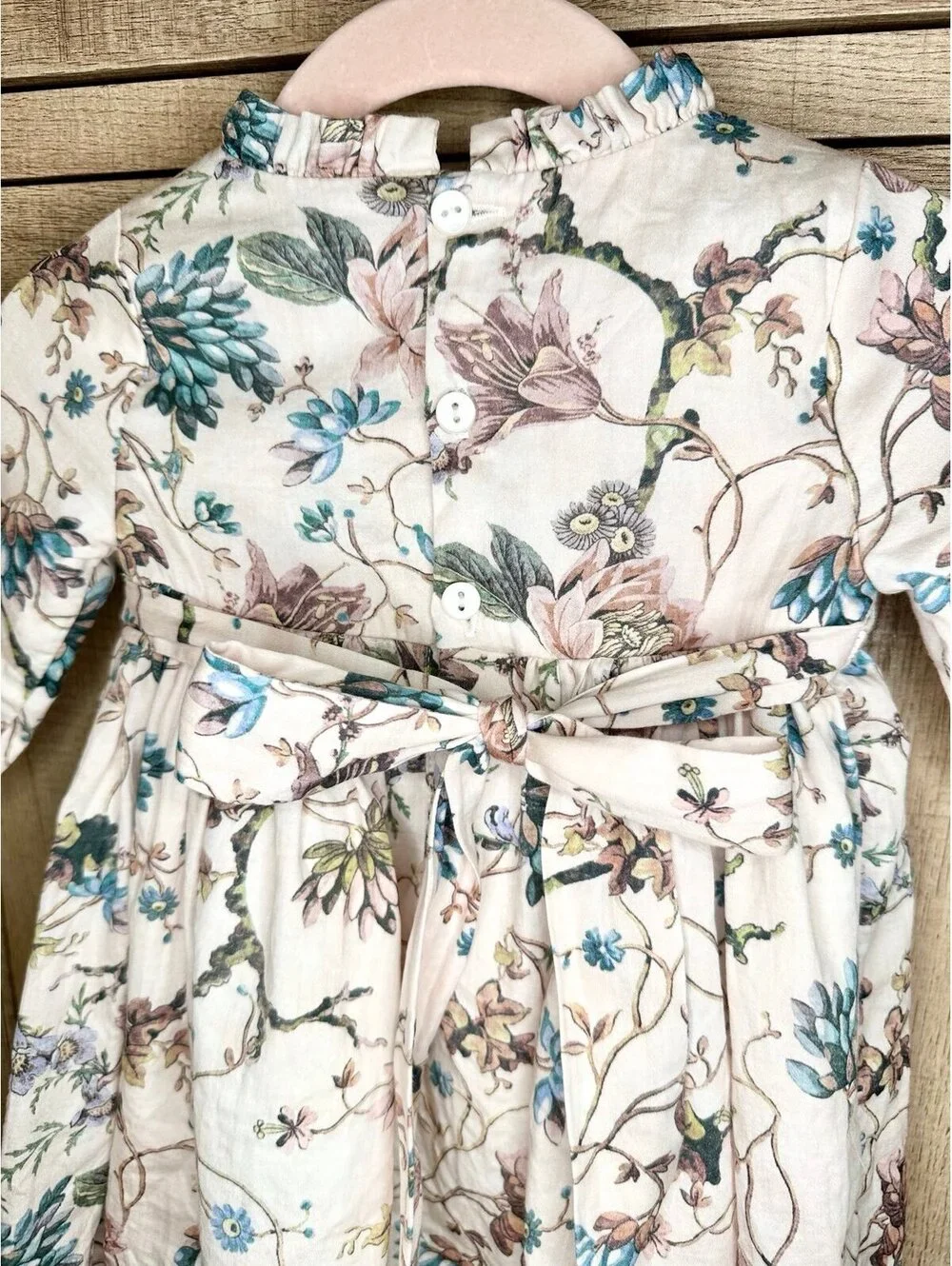 Edgehill Collection Nicola Floral Long Sleeve Ruffle Neck Dress - Sz 12m